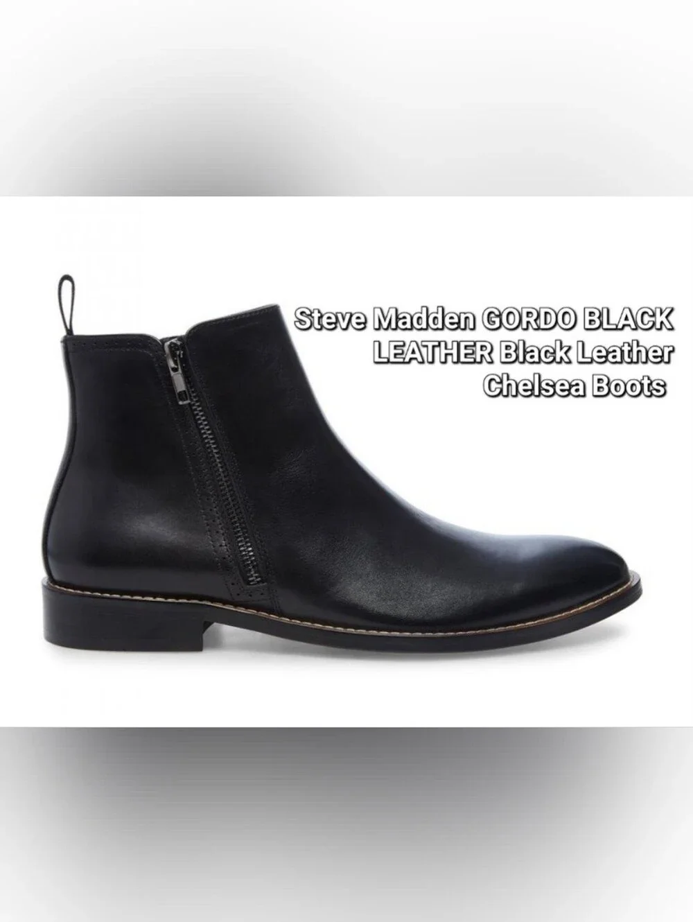 Steve Madden Black Leather Chukka Boot with Side Zip